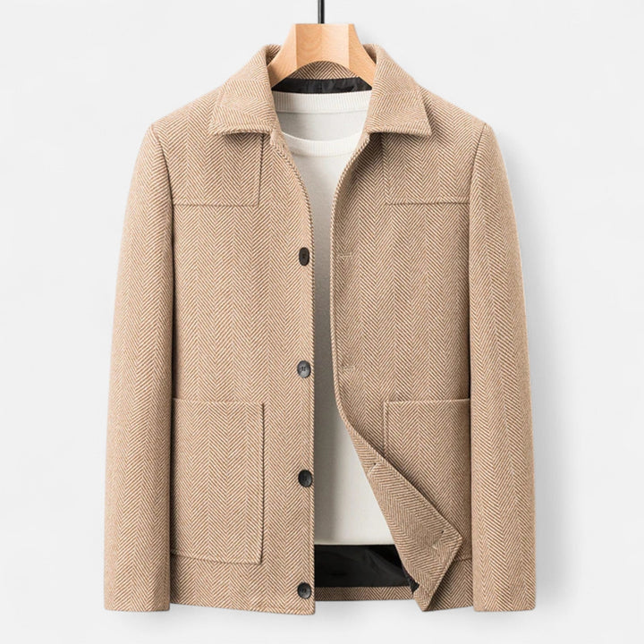 Skräddarsydd Herrjacka | Elegant Knäppjacka med Fiskbensmönster | Perfekt för Business Casual och Vardagsbruk 0