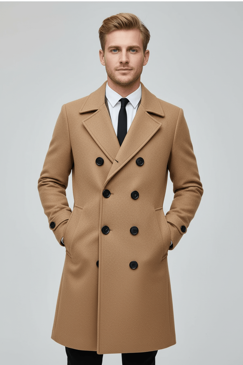Skräddarsydd Trenchcoat för Män med Dubbelknäppt Design | Tidlös Elegans för Varje Tillfälle 1