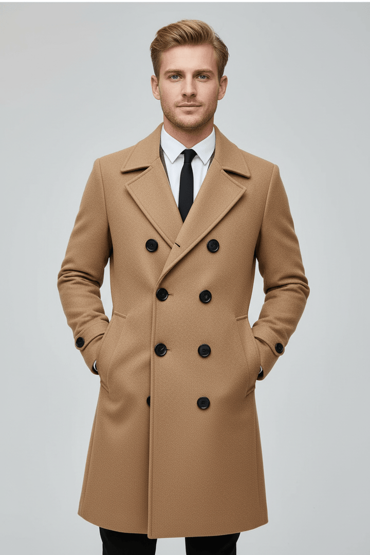 Skräddarsydd Trenchcoat för Män med Dubbelknäppt Design | Tidlös Elegans för Varje Tillfälle 1