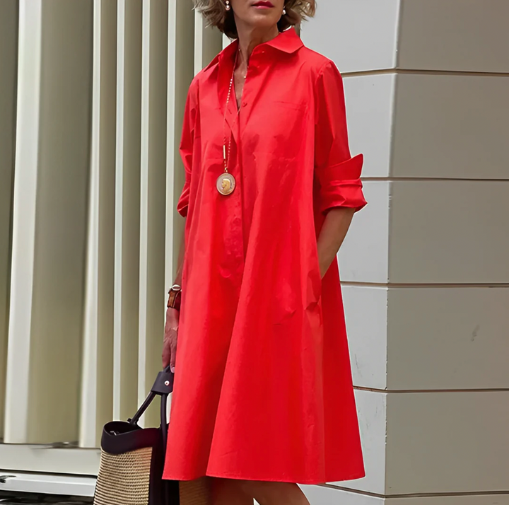 Sofia | Chic Midi Skjortklänning Dam Med Bälte 2