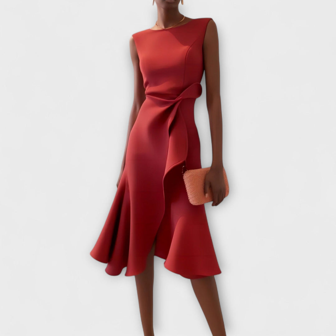 Sofia | Elegant Asymmetrisk Midiklänning Dam med Draperade Detaljer 0