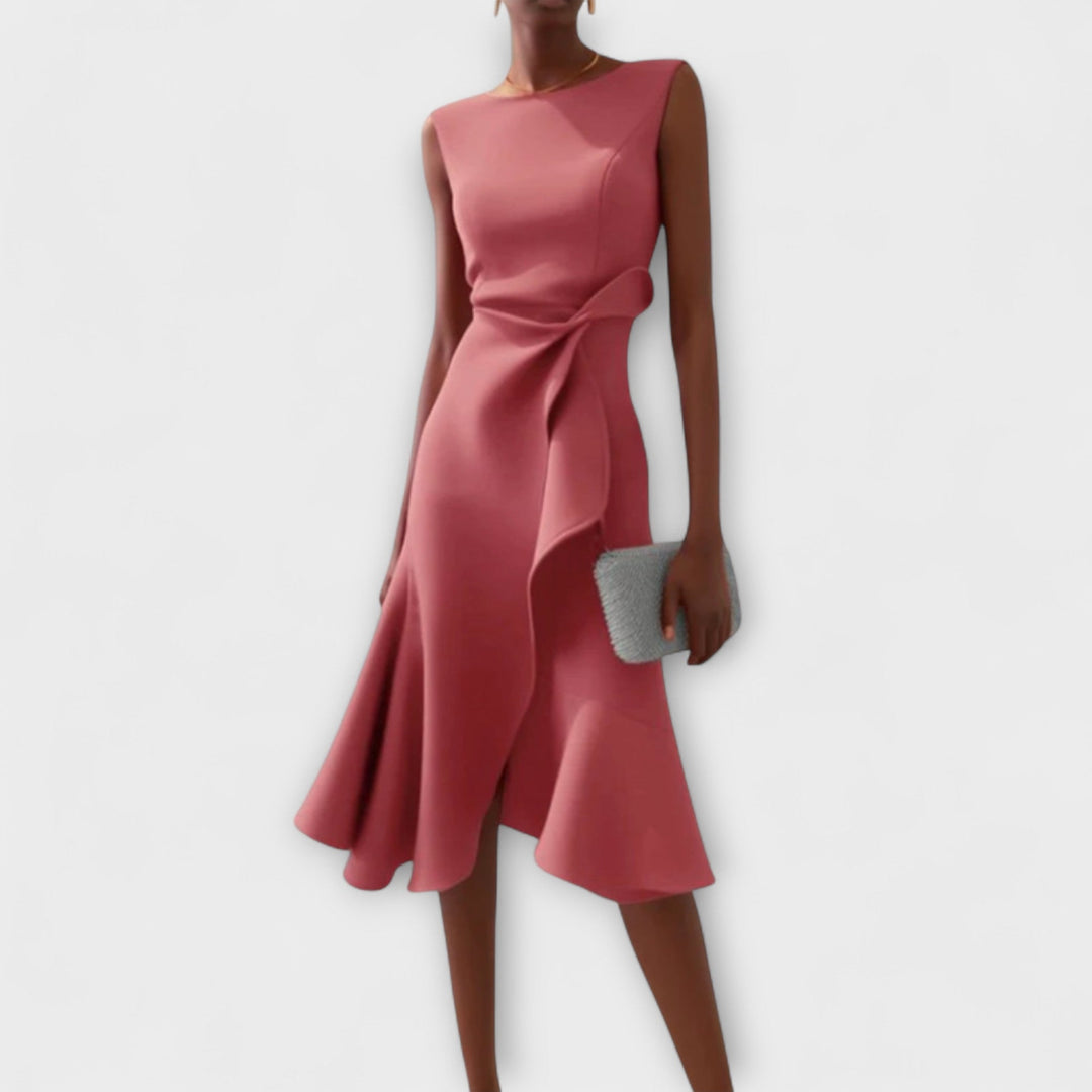 Sofia | Elegant Asymmetrisk Midiklänning Dam med Draperade Detaljer 1