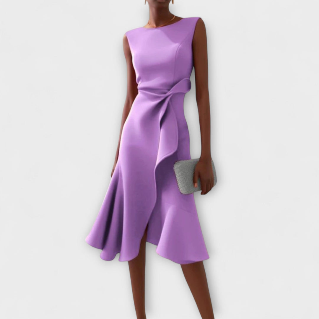 Sofia | Elegant Asymmetrisk Midiklänning Dam med Draperade Detaljer 2
