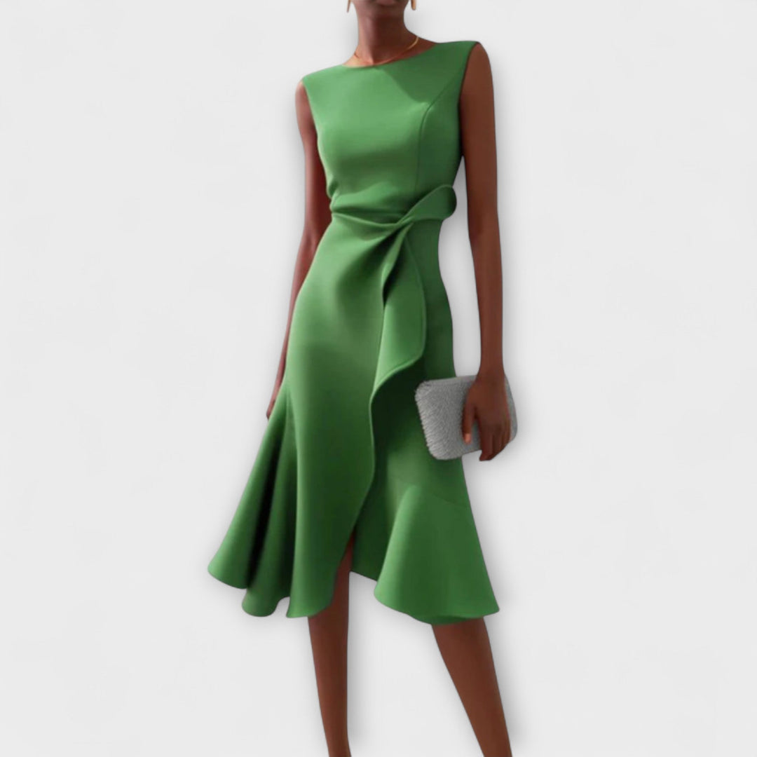 Sofia | Elegant Asymmetrisk Midiklänning Dam med Draperade Detaljer 3