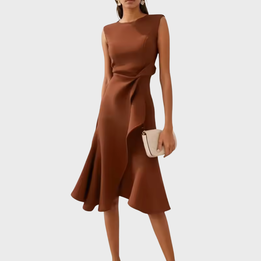 Sofia | Elegant Asymmetrisk Midiklänning Dam med Draperade Detaljer 5