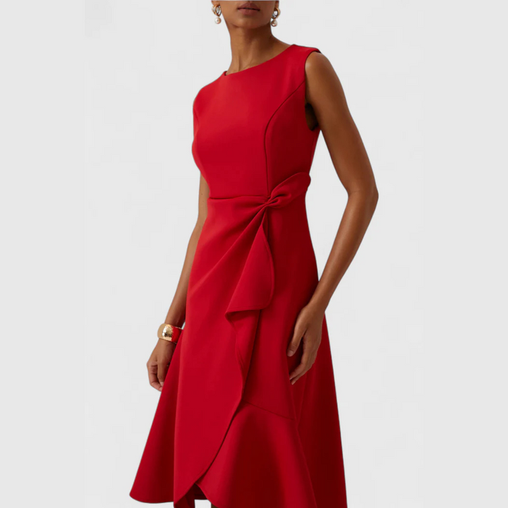 Sofia | Elegant Asymmetrisk Midiklänning Dam med Draperade Detaljer 7