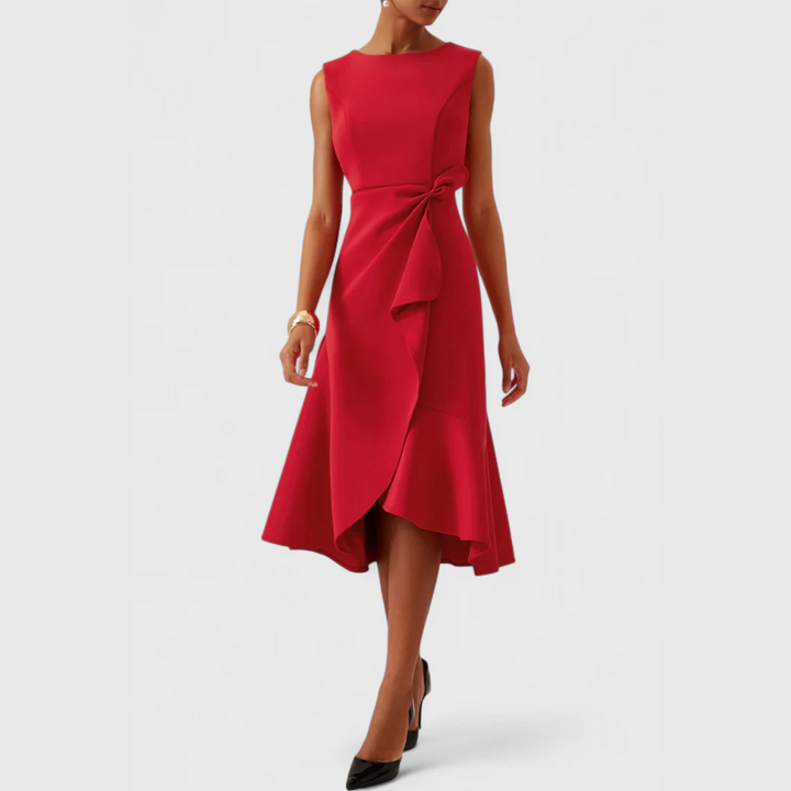 Sofia | Elegant Asymmetrisk Midiklänning Dam med Draperade Detaljer 8
