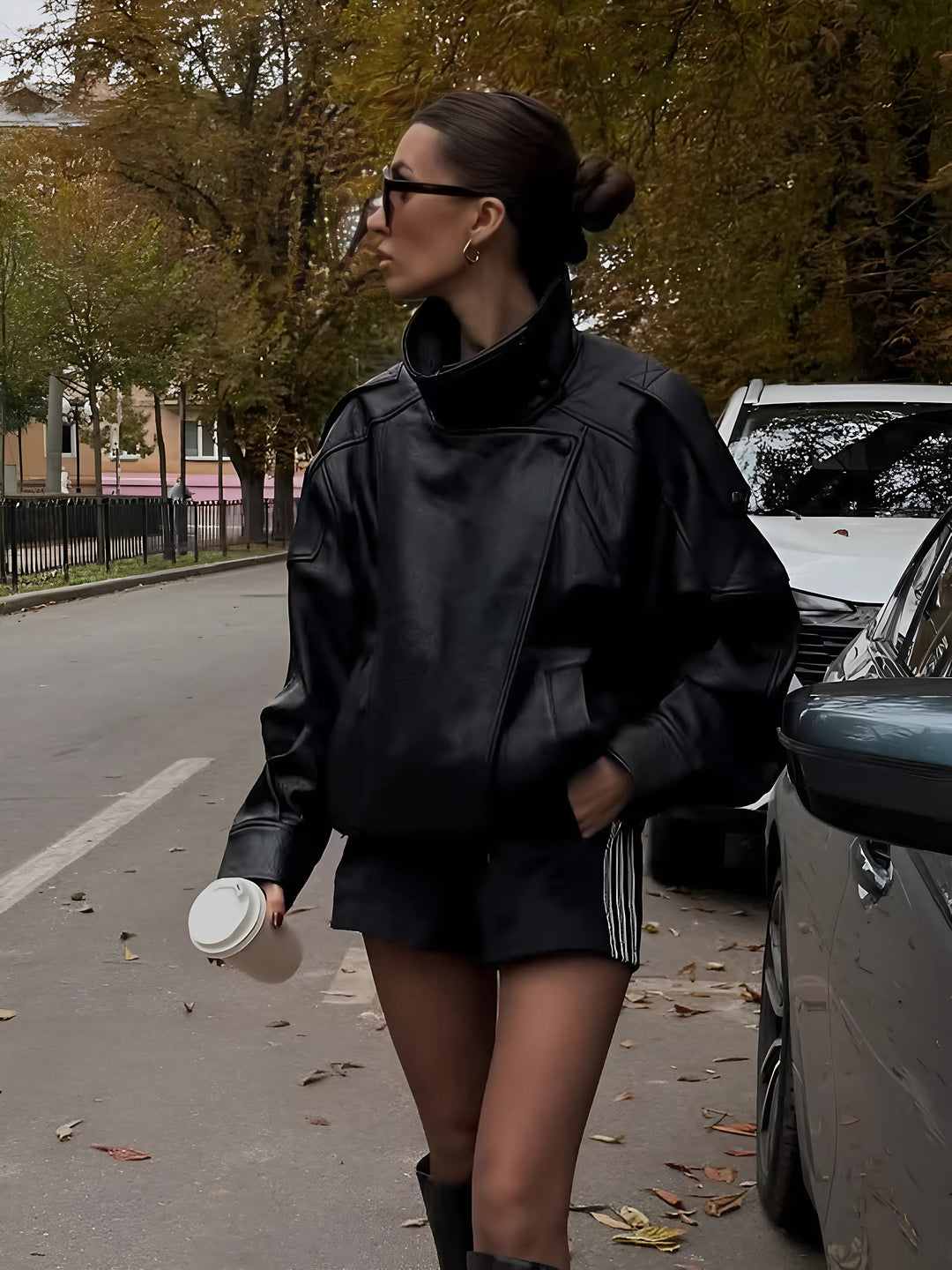 Sofia | Elegant Figursydd Bikerjacka Dam för Vinterbruk 2