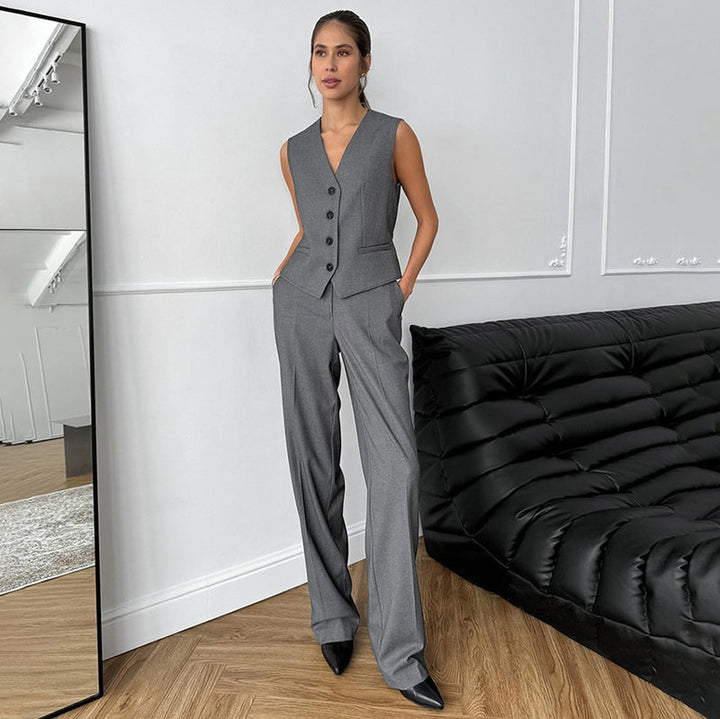Sofia | Elegant Kostym Set Dam Med V-ringad Väst Och Figursydda Byxor 1