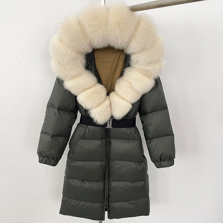 Sofia | Elegant Lång Vinterkappa Dam med Hoodie och Avtagbar Pälskrage 11