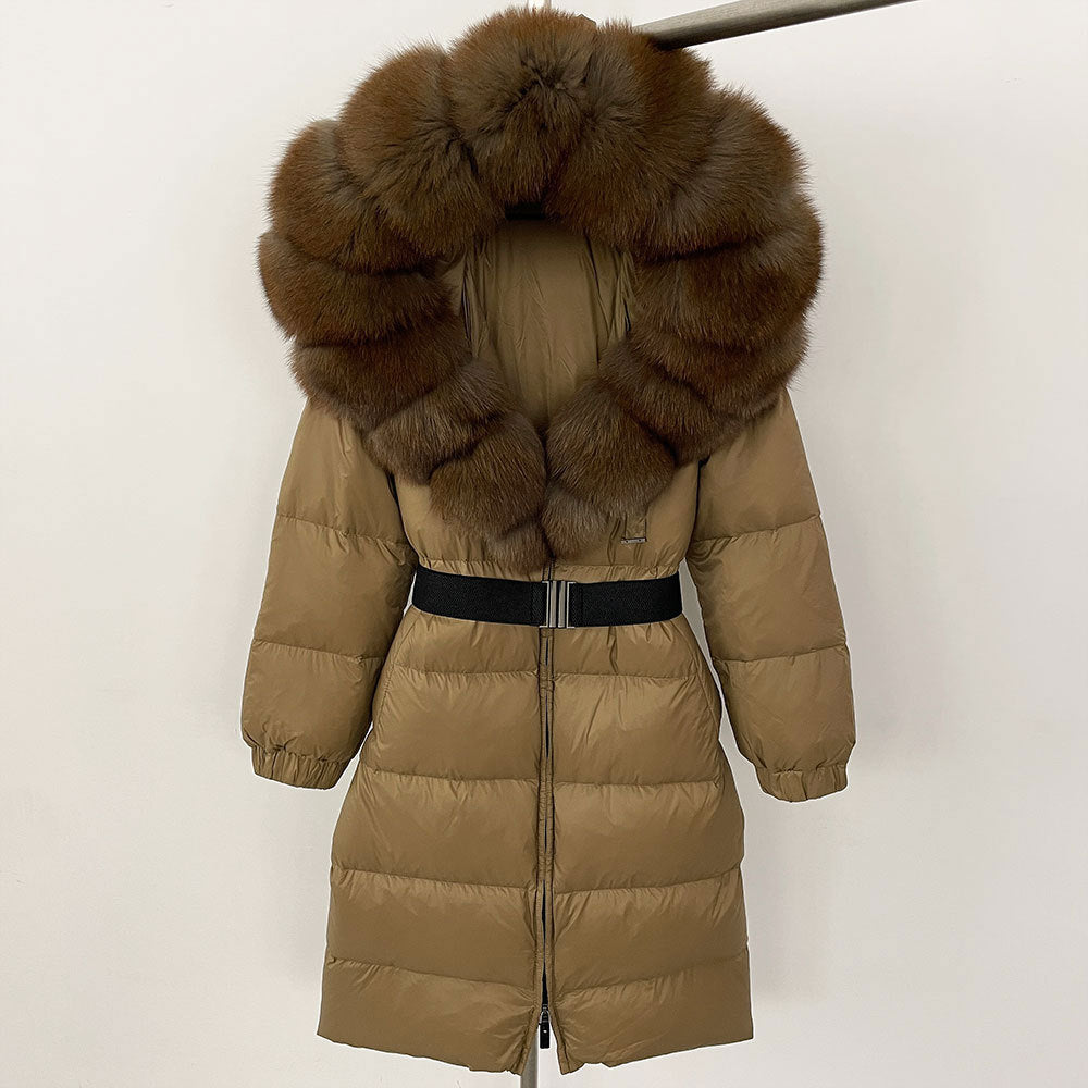 Sofia | Elegant Lång Vinterkappa Dam med Hoodie och Avtagbar Pälskrage 12