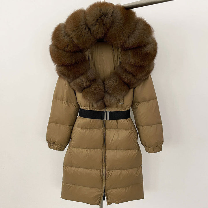 Sofia | Elegant Lång Vinterkappa Dam med Hoodie och Avtagbar Pälskrage 12