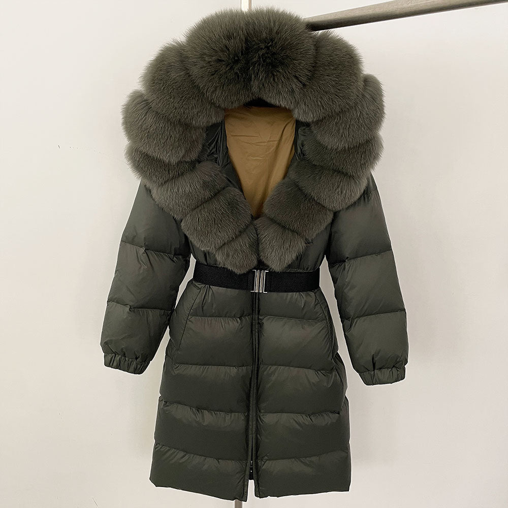 Sofia | Elegant Lång Vinterkappa Dam med Hoodie och Avtagbar Pälskrage 13