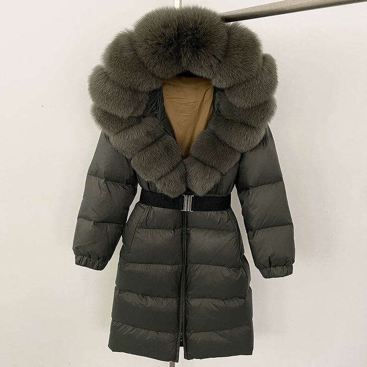 Sofia | Elegant Lång Vinterkappa Dam med Hoodie och Avtagbar Pälskrage 13