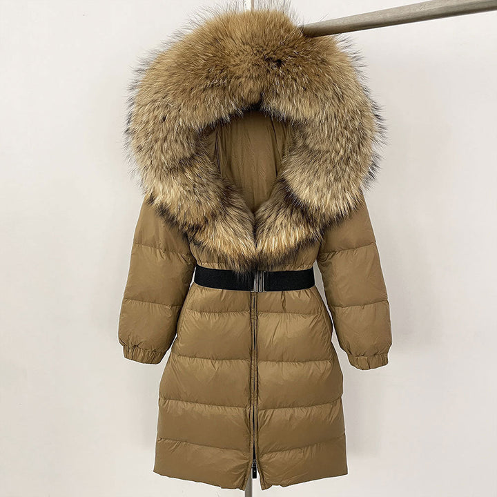 Sofia | Elegant Lång Vinterkappa Dam med Hoodie och Avtagbar Pälskrage 14