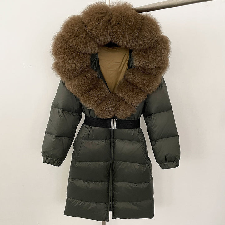 Sofia | Elegant Lång Vinterkappa Dam med Hoodie och Avtagbar Pälskrage 15