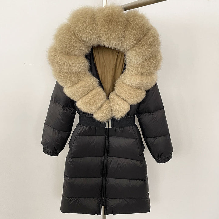 Sofia | Elegant Lång Vinterkappa Dam med Hoodie och Avtagbar Pälskrage 16