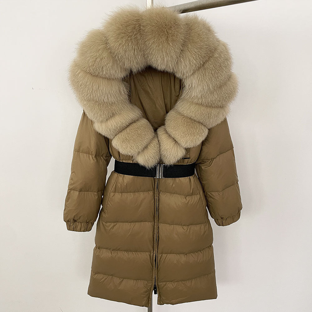 Sofia | Elegant Lång Vinterkappa Dam med Hoodie och Avtagbar Pälskrage 18