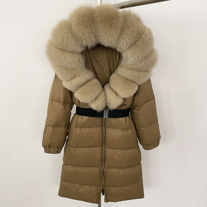 Sofia | Elegant Lång Vinterkappa Dam med Hoodie och Avtagbar Pälskrage 18