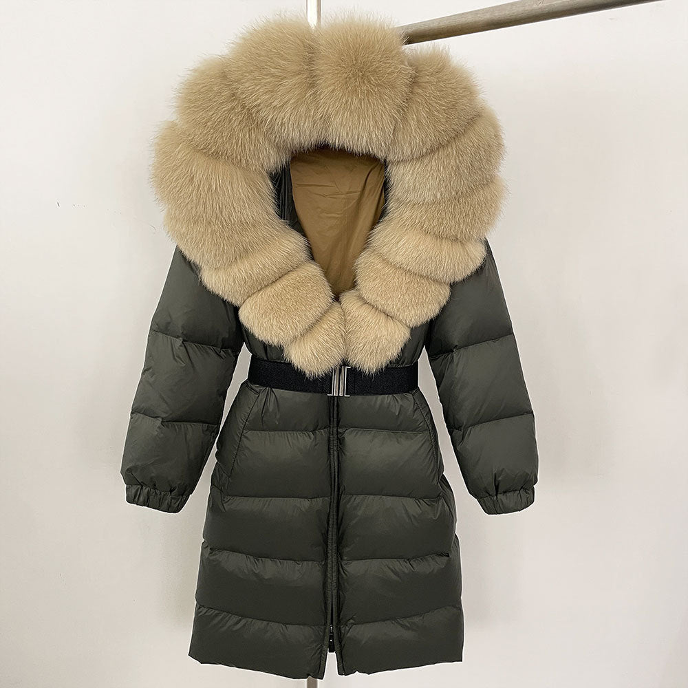 Sofia | Elegant Lång Vinterkappa Dam med Hoodie och Avtagbar Pälskrage 19