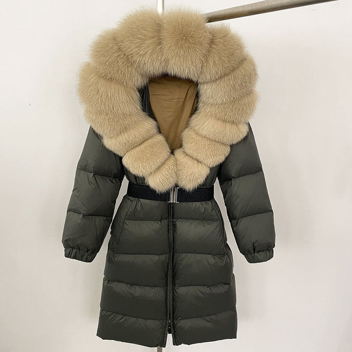 Sofia | Elegant Lång Vinterkappa Dam med Hoodie och Avtagbar Pälskrage 19