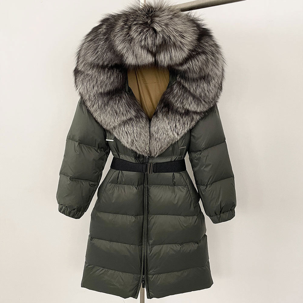 Sofia | Elegant Lång Vinterkappa Dam med Hoodie och Avtagbar Pälskrage 2