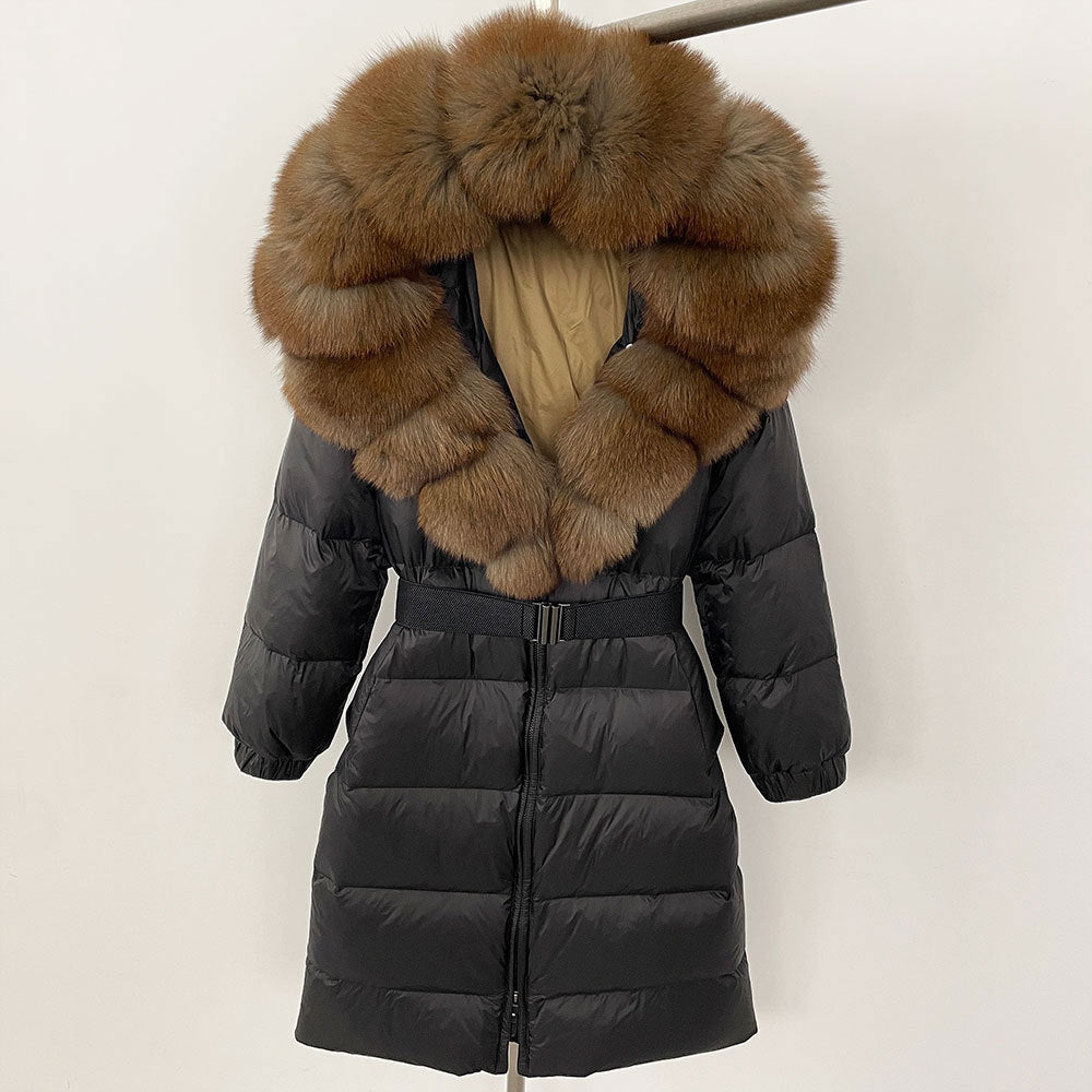 Sofia | Elegant Lång Vinterkappa Dam med Hoodie och Avtagbar Pälskrage 21