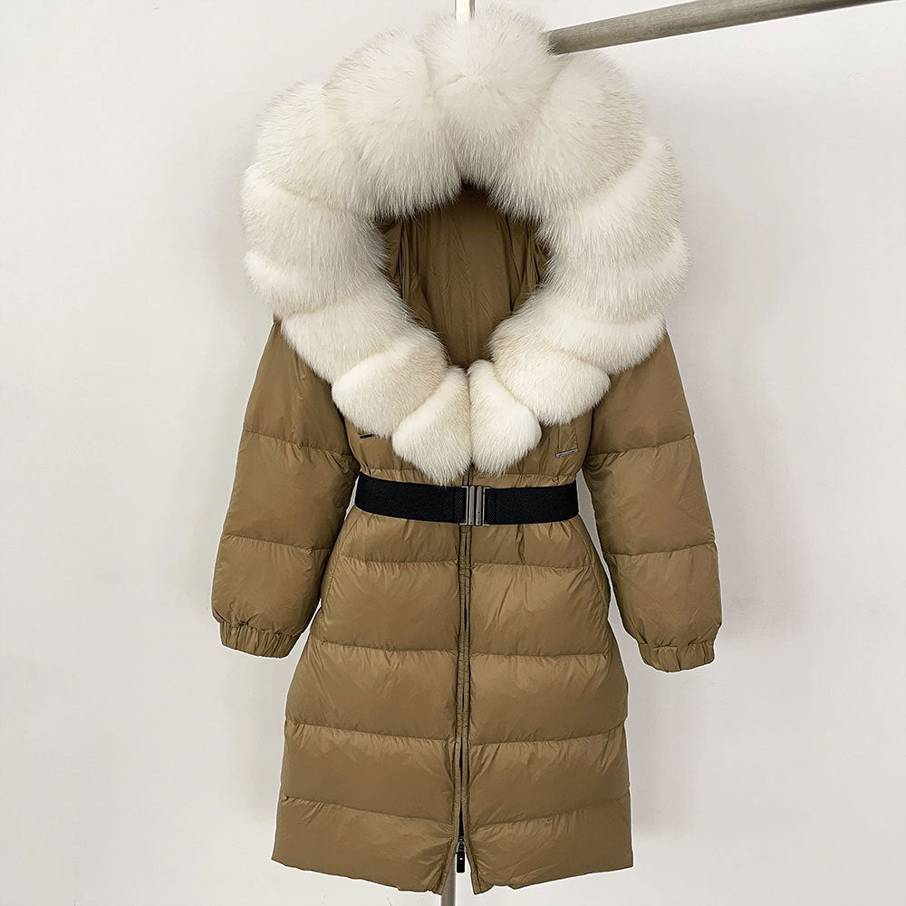 Sofia | Elegant Lång Vinterkappa Dam med Hoodie och Avtagbar Pälskrage 22
