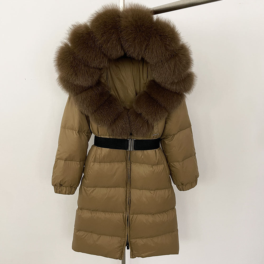Sofia | Elegant Lång Vinterkappa Dam med Hoodie och Avtagbar Pälskrage 24