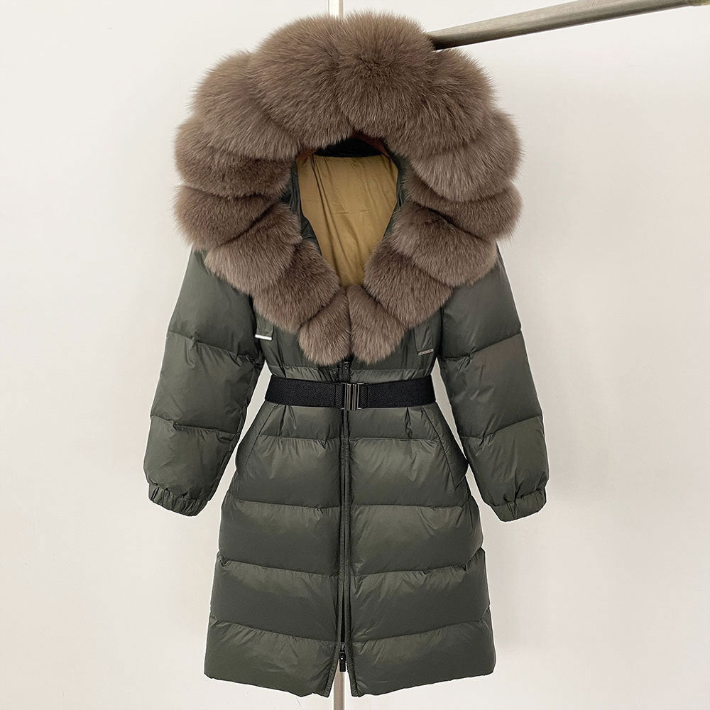 Sofia | Elegant Lång Vinterkappa Dam med Hoodie och Avtagbar Pälskrage 25