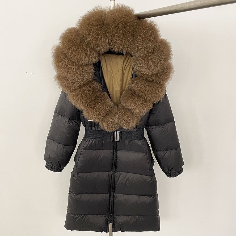 Sofia | Elegant Lång Vinterkappa Dam med Hoodie och Avtagbar Pälskrage 27
