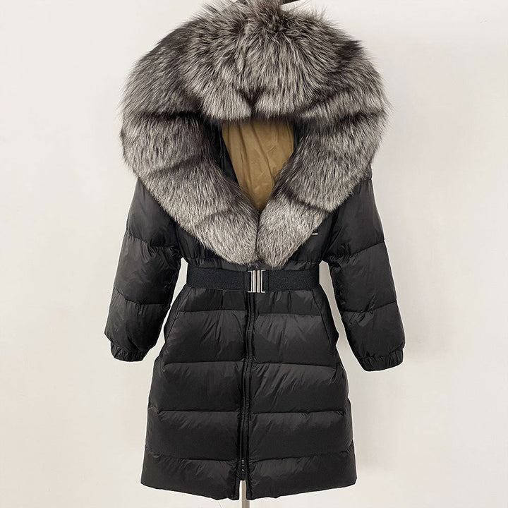 Sofia | Elegant Lång Vinterkappa Dam med Hoodie och Avtagbar Pälskrage 28