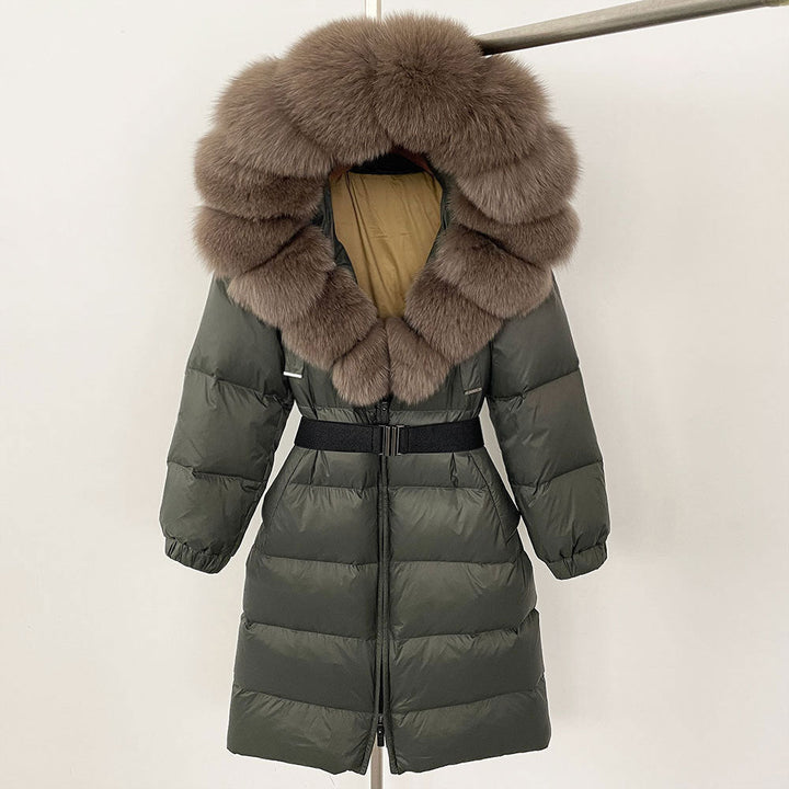 Sofia | Elegant Lång Vinterkappa Dam med Hoodie och Avtagbar Pälskrage 3