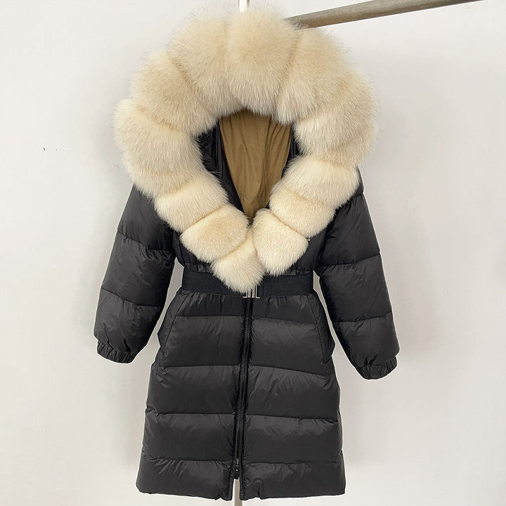 Sofia | Elegant Lång Vinterkappa Dam med Hoodie och Avtagbar Pälskrage 6