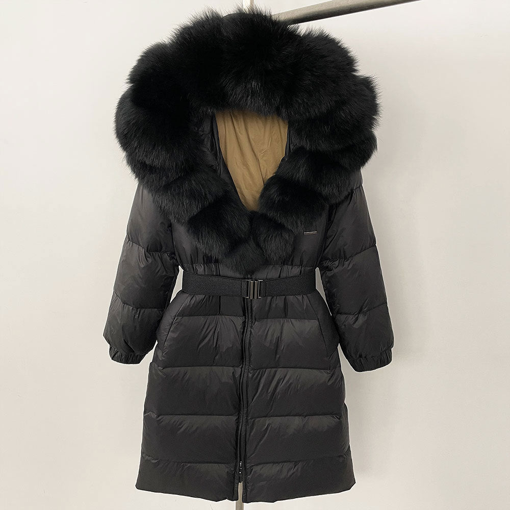 Sofia | Elegant Lång Vinterkappa Dam med Hoodie och Avtagbar Pälskrage 7