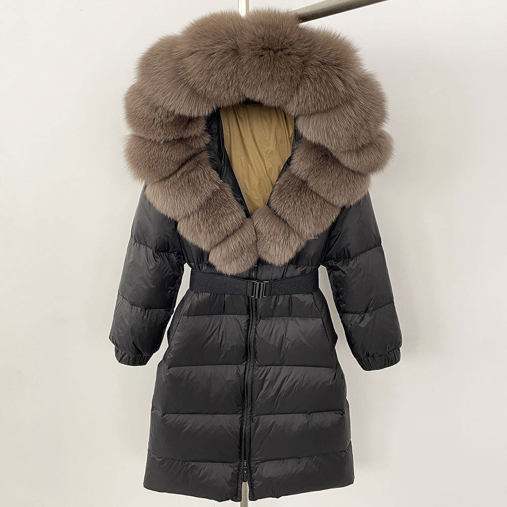 Sofia | Elegant Lång Vinterkappa Dam med Hoodie och Avtagbar Pälskrage 8
