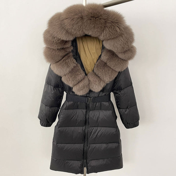Sofia | Elegant Lång Vinterkappa Dam med Hoodie och Avtagbar Pälskrage 8