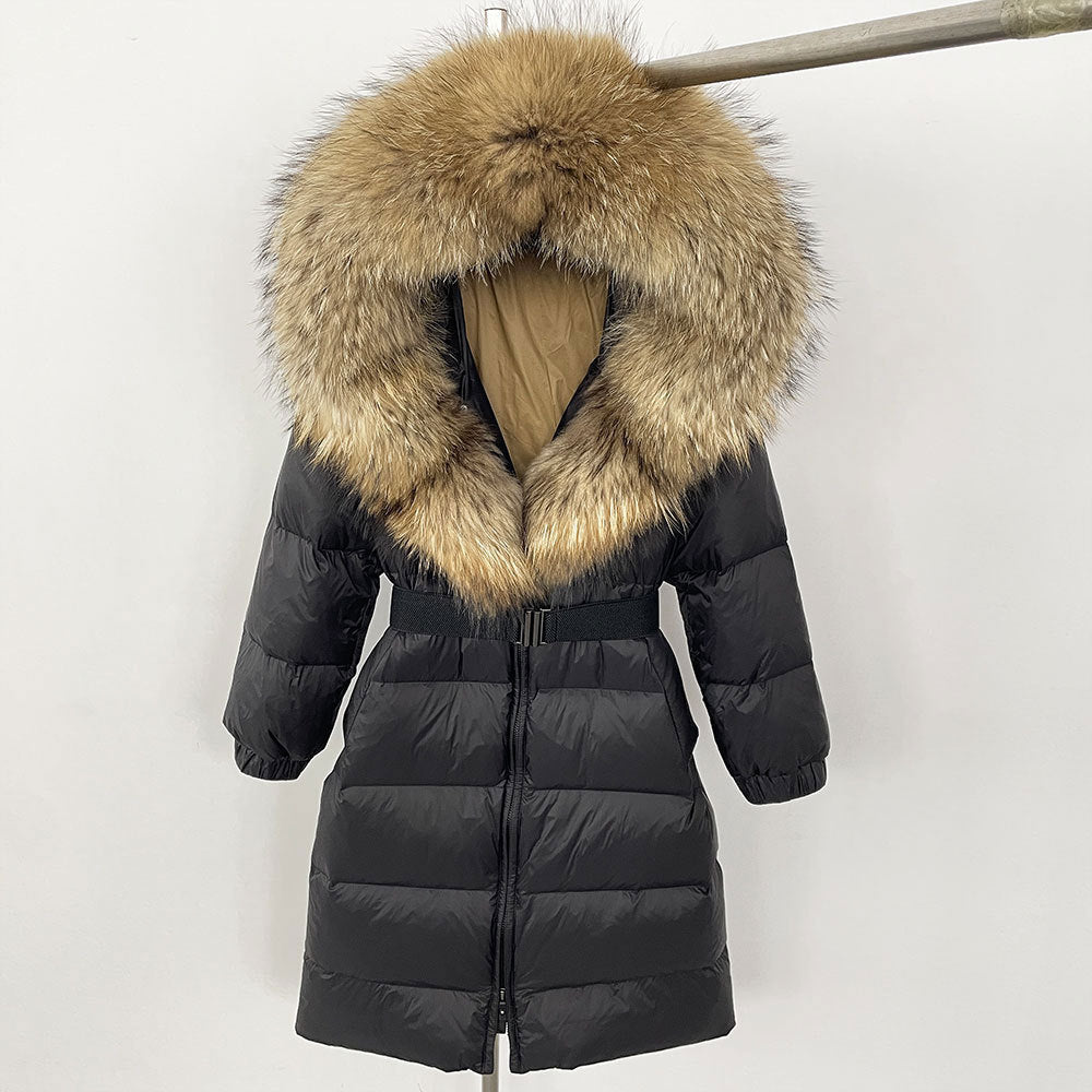 Sofia | Elegant Lång Vinterkappa Dam med Hoodie och Avtagbar Pälskrage 9
