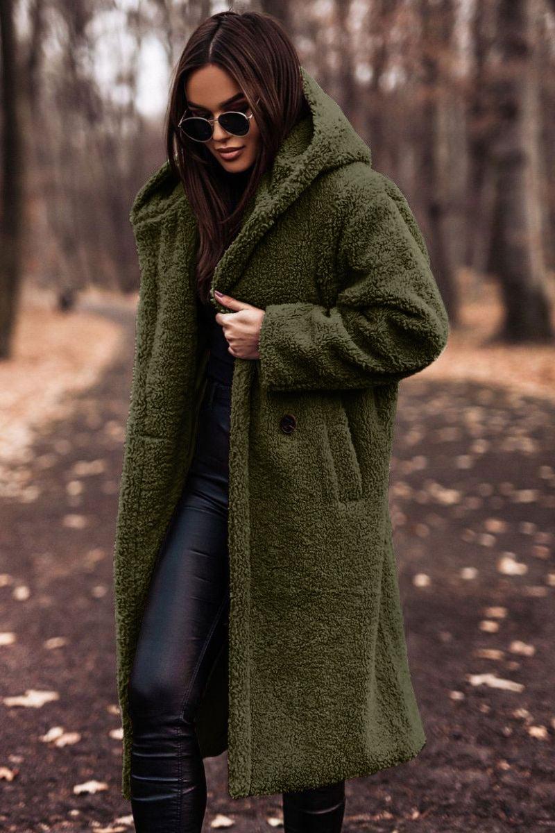 Sofia | Elegant Lång Vinterkappa Ull Dam Med Hoodie 2