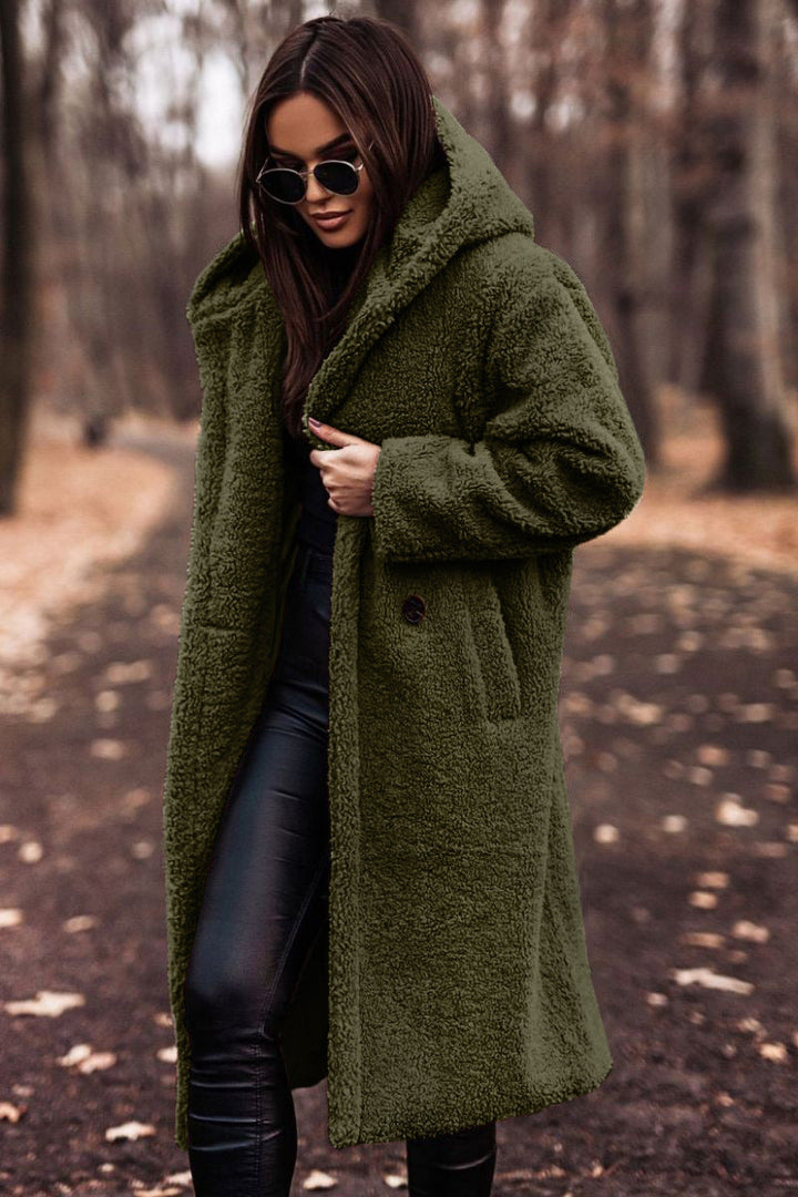 Sofia | Elegant Lång Vinterkappa Ull Dam Med Hoodie 2