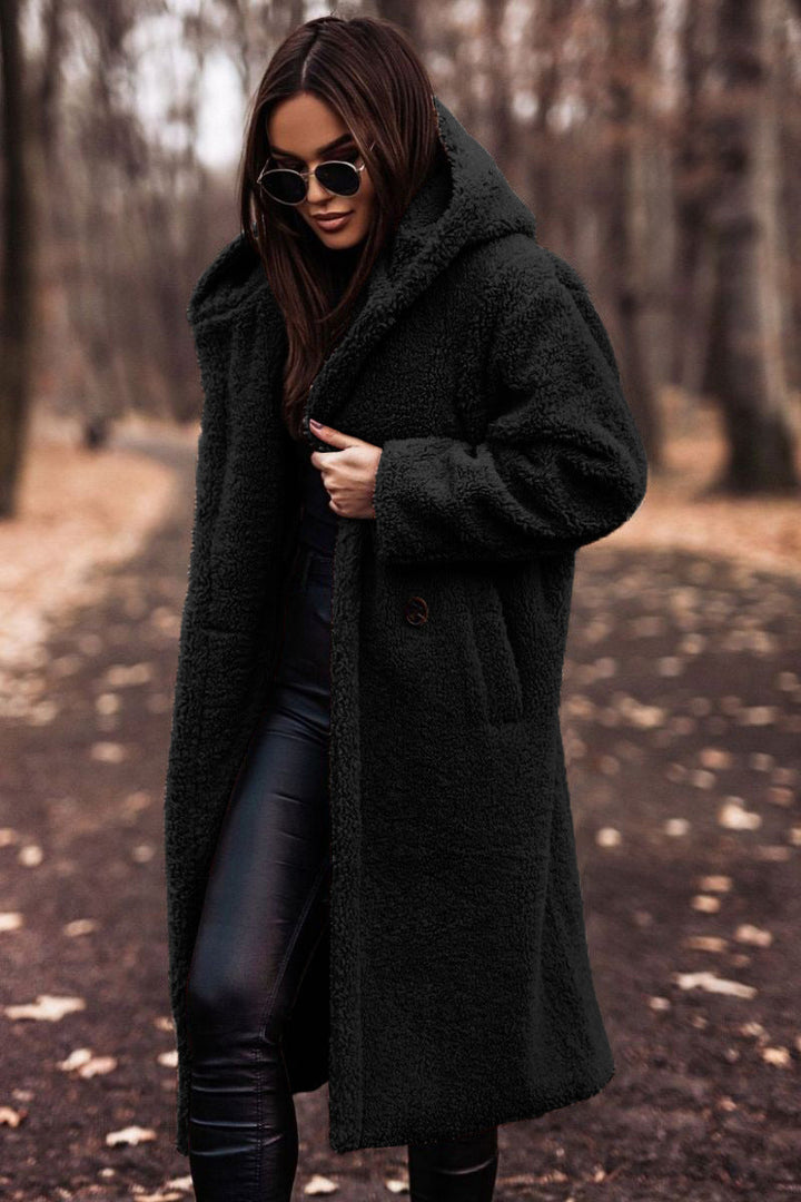 Sofia | Elegant Lång Vinterkappa Ull Dam Med Hoodie 3