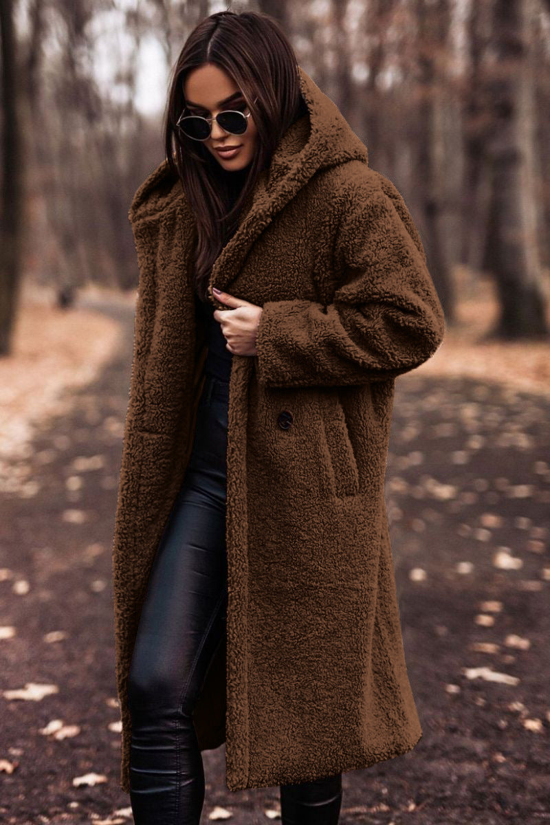 Sofia | Elegant Lång Vinterkappa Ull Dam Med Hoodie 4