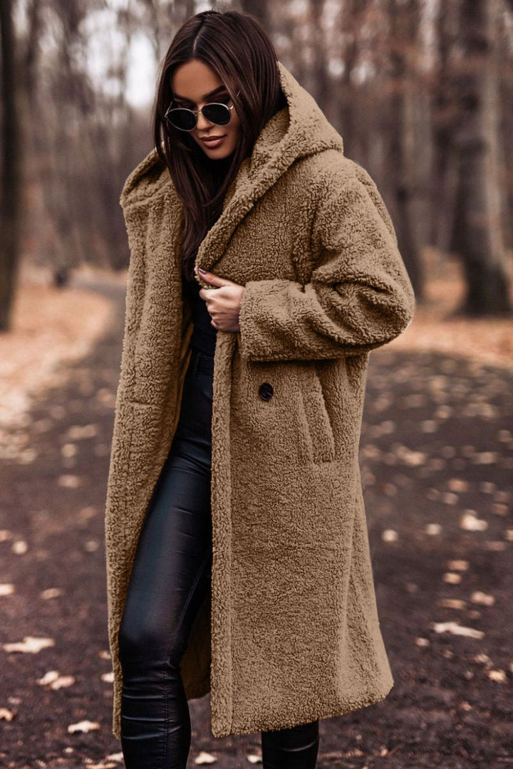 Sofia | Elegant Lång Vinterkappa Ull Dam Med Hoodie 5