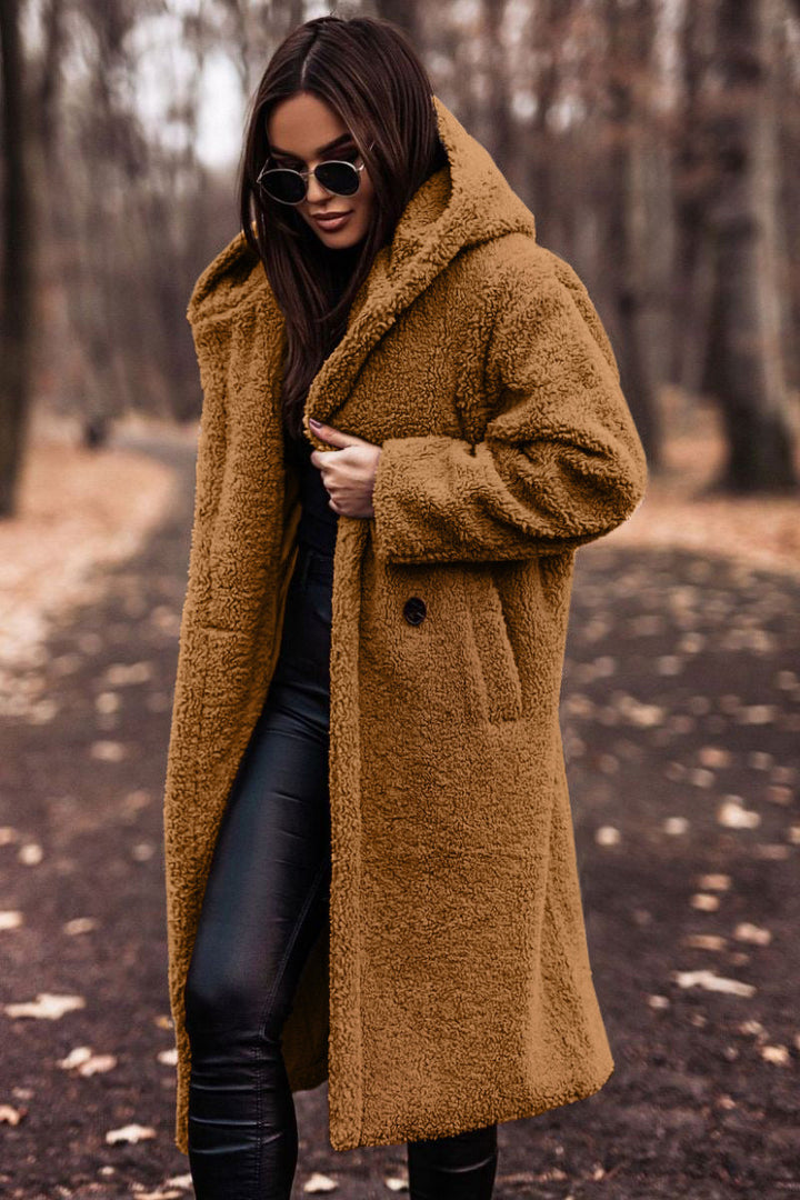 Sofia | Elegant Lång Vinterkappa Ull Dam Med Hoodie 6
