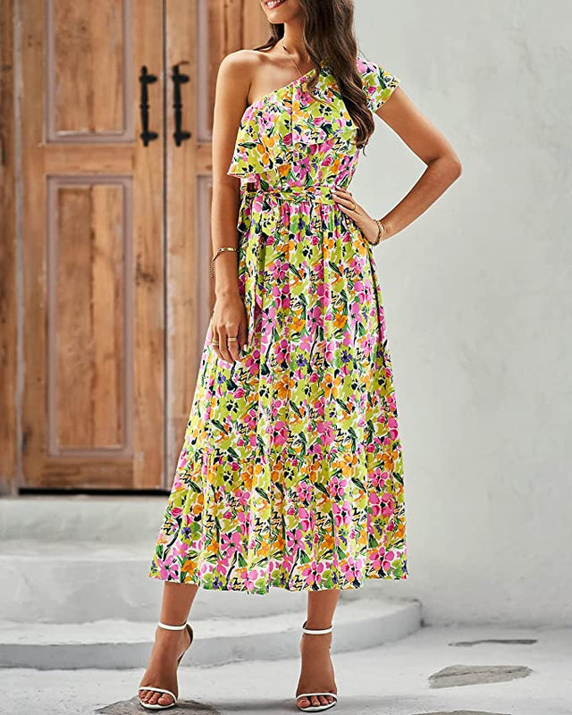 Sofia | Elegant Sommarklänning med Hög Midja och Asymmetrisk Axel 3