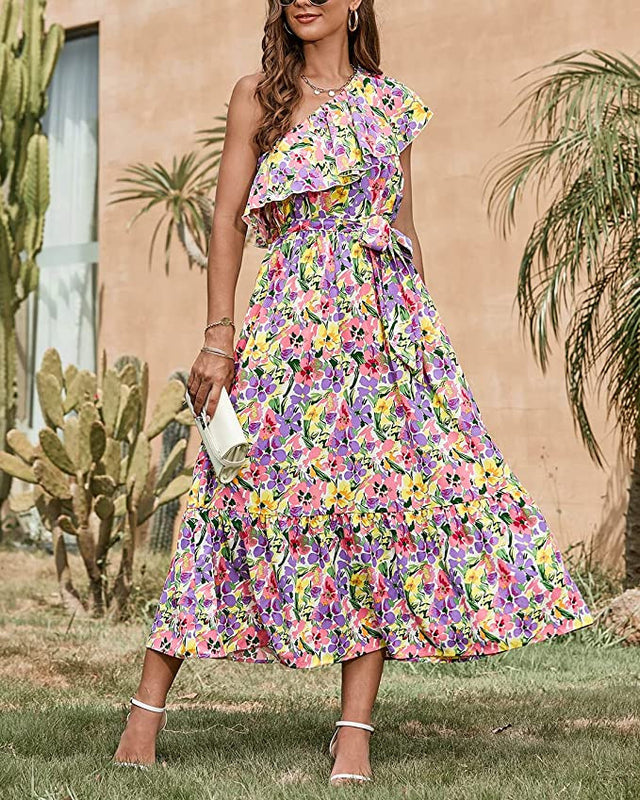 Sofia | Elegant Sommarklänning med Hög Midja och Asymmetrisk Axel 4