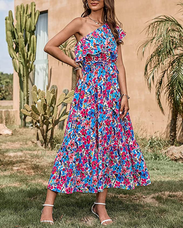 Sofia | Elegant Sommarklänning med Hög Midja och Asymmetrisk Axel 5