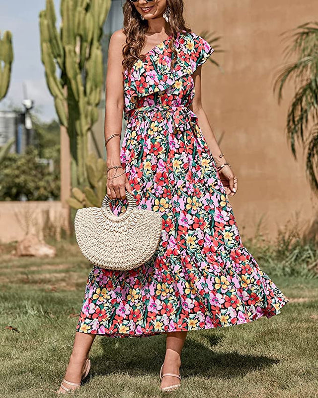 Sofia | Elegant Sommarklänning med Hög Midja och Asymmetrisk Axel 6