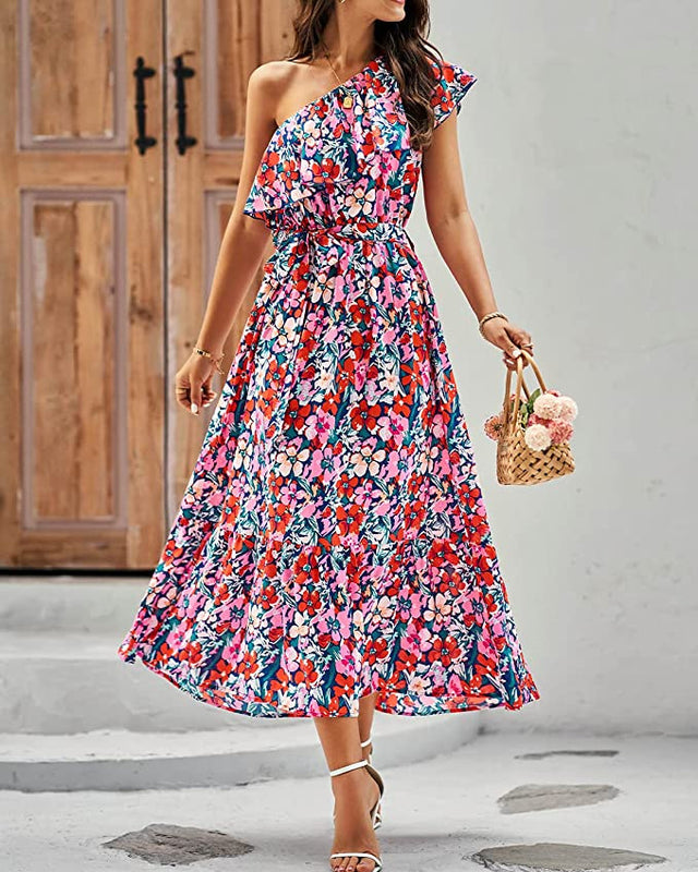 Sofia | Elegant Sommarklänning med Hög Midja och Asymmetrisk Axel 7