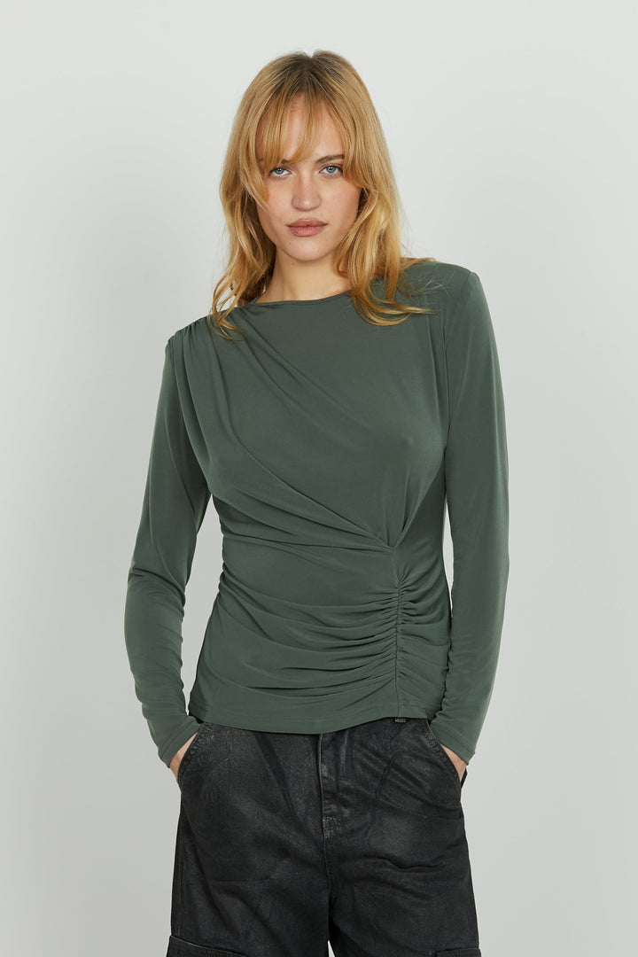 Sofia | Elegant Vit Blus Med Lång Ärmar och Veckad Midja 0